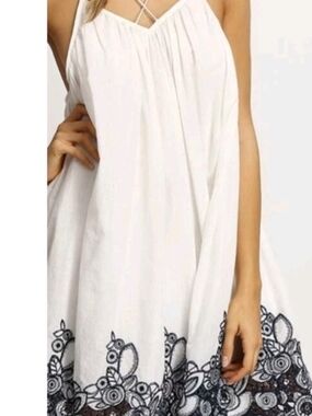 Aqua White Mini Dress with Black Lace Hem